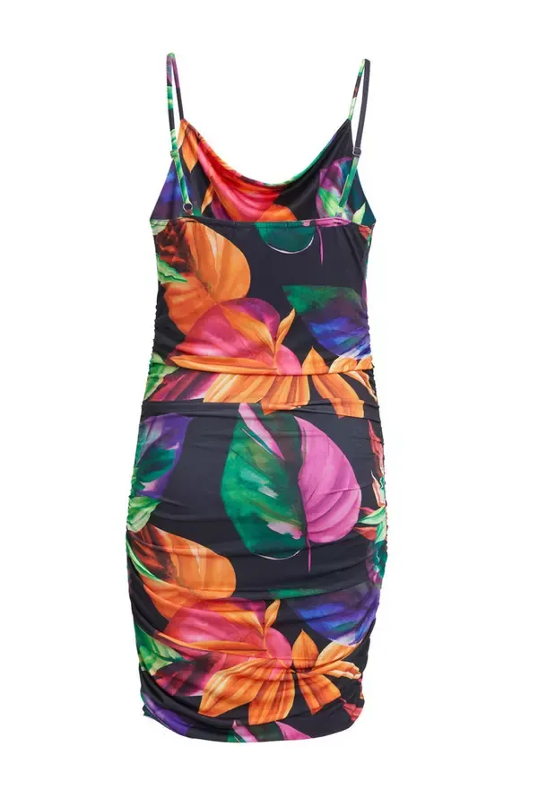 Women Black Tropical Print Mini Dress Quiz Clothing Dresses