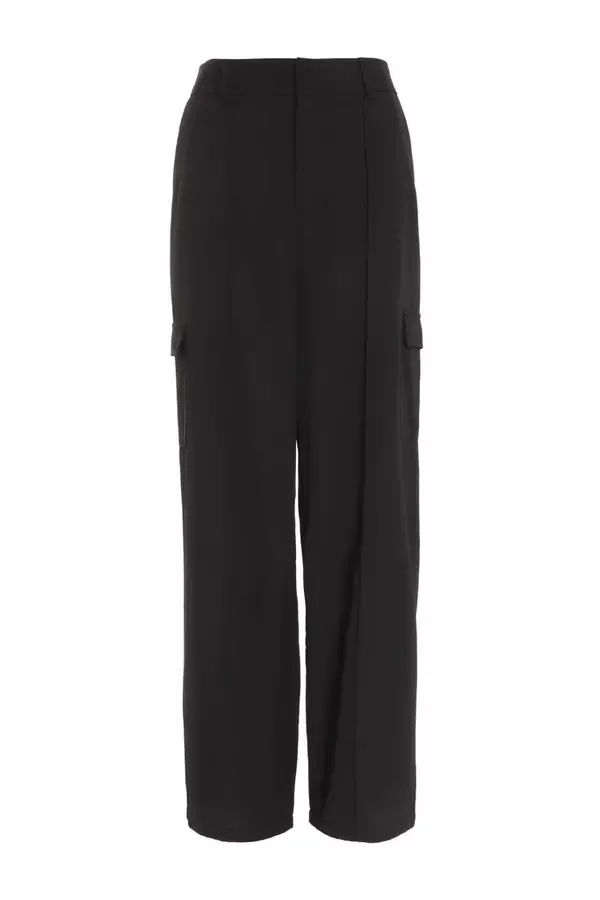 Women Black Wide Leg Cargo Trousers Quiz Clothing Trousers