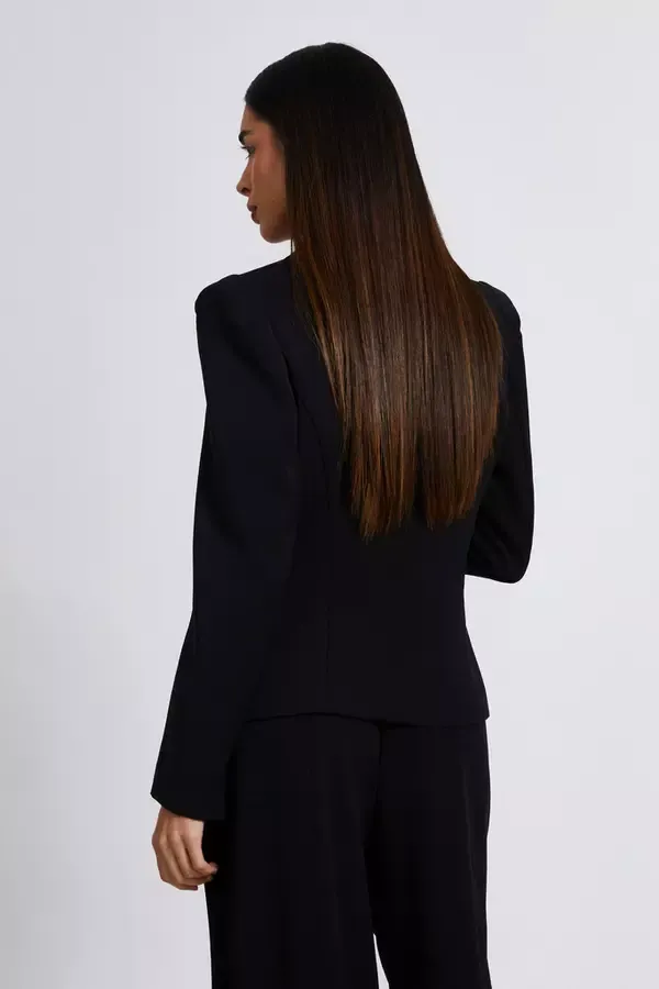 Women Black Woven Embellished Tailored Blazer Quiz Clothing Blazers
