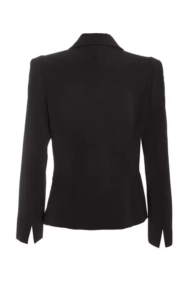 Women Black Woven Embellished Tailored Blazer Quiz Clothing Blazers