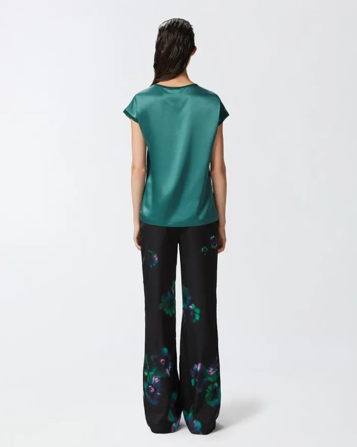 Women Blouses Pinko Satin And Georgette Tshirt Blouse Dark Bottle Green Women Blouses Pinko Satin And Georgette Tshirt Blouse Dark Bottle Green
