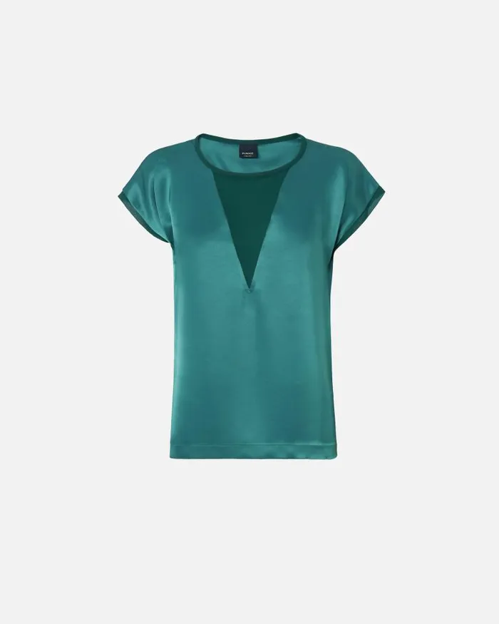 Women Blouses Pinko Satin And Georgette Tshirt Blouse Dark Bottle Green Women Blouses Pinko Satin And Georgette Tshirt Blouse Dark Bottle Green