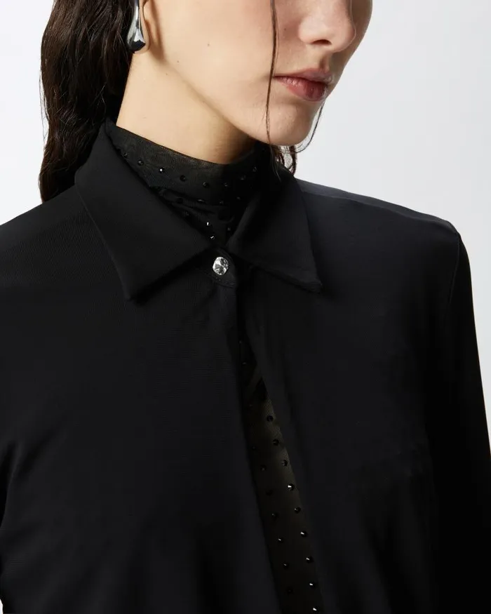 Women Blouses Pinko Short Blouse With Collar Limo Black Women Blouses Pinko Short Blouse With Collar Limo Black