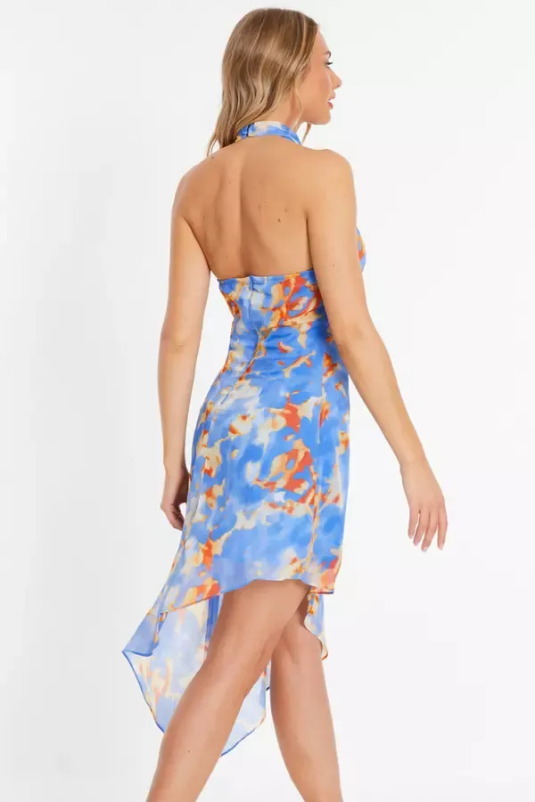 Women Blue Chiffon Smudge Print Dress Quiz Clothing Dresses