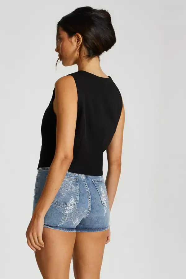 Women Blue Denim Star Embellished Shorts Quiz Clothing Shorts