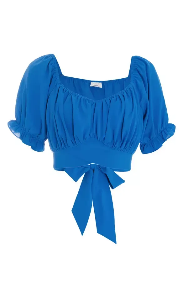 Women Blue Ruched Crop Top Quiz Clothing CoOrds