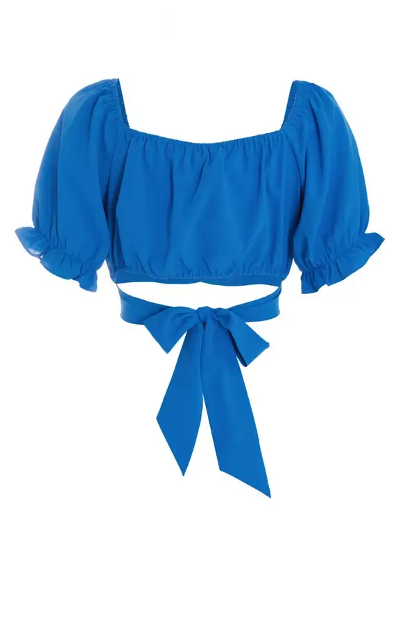 Women Blue Ruched Crop Top Quiz Clothing CoOrds
