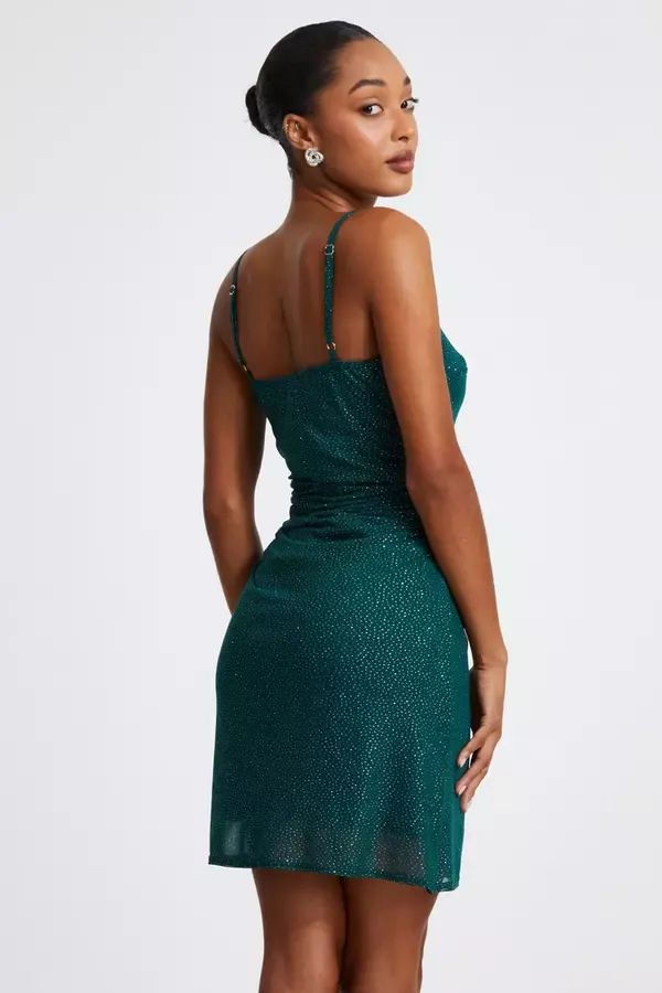 Women Bottle Green Glitter Mesh Mini Dress Quiz Clothing Going Out