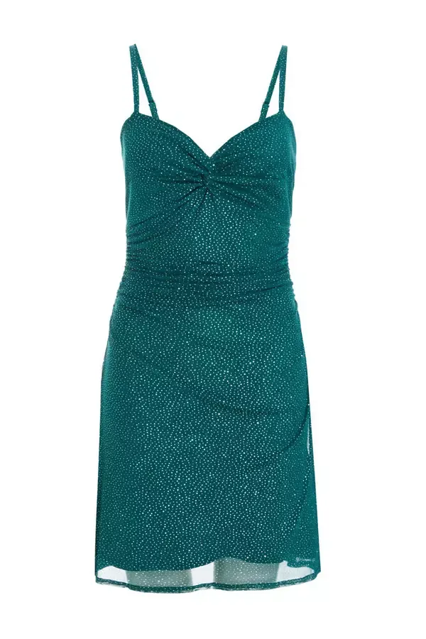 Women Bottle Green Glitter Mesh Mini Dress Quiz Clothing Going Out