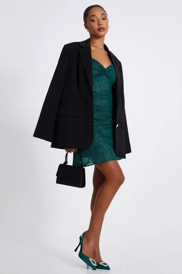 Women Bottle Green Glitter Mesh Mini Dress Quiz Clothing Going Out