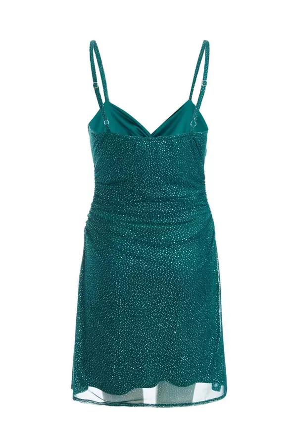 Women Bottle Green Glitter Mesh Mini Dress Quiz Clothing Going Out