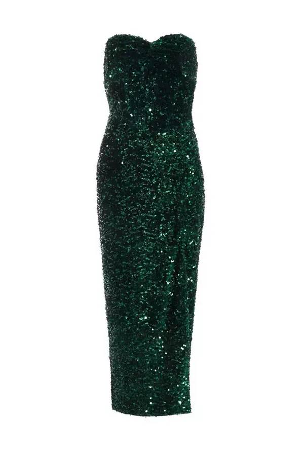 Women Bottle Green Sequin Midaxi Dress Quiz Clothing Dresses