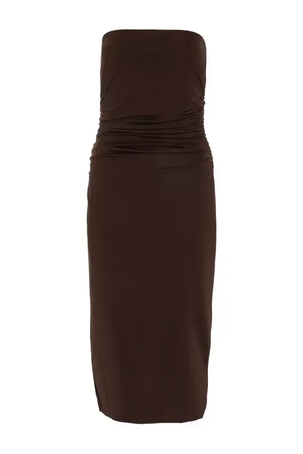 Women Brown Bandeau Midi Dress Quiz Clothing Dresses