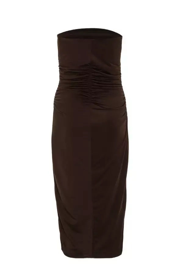 Women Brown Bandeau Midi Dress Quiz Clothing Dresses