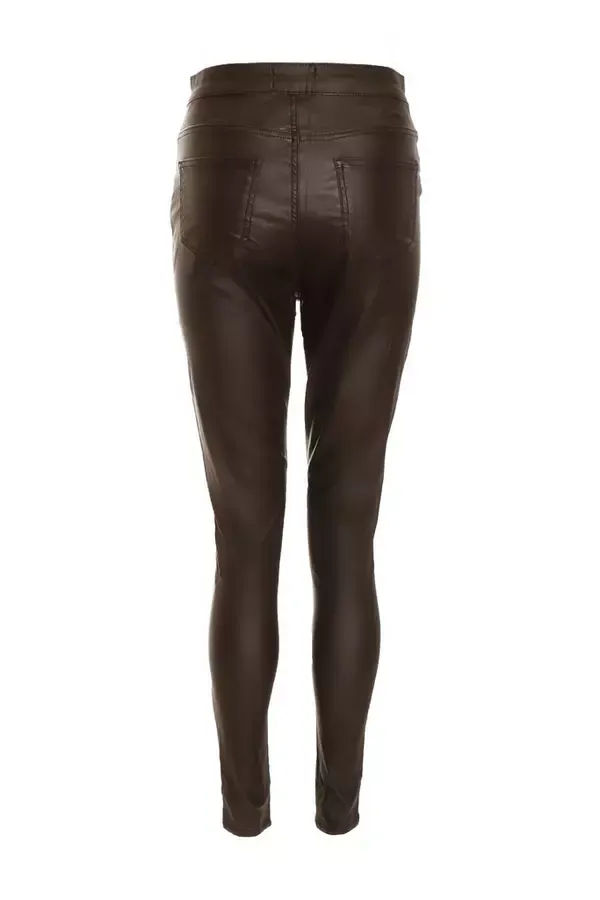 Women Brown Faux Leather Zip Skinny Trousers Quiz Clothing Casual Clothing