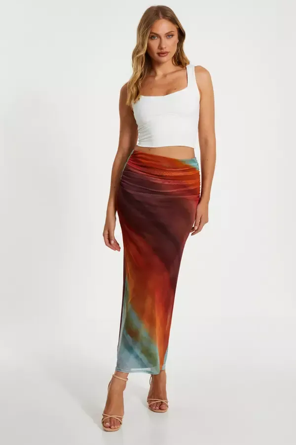 Women Brown Ombre Ruched Maxi Skirt Quiz Clothing Skirts