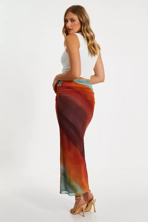 Women Brown Ombre Ruched Maxi Skirt Quiz Clothing Skirts