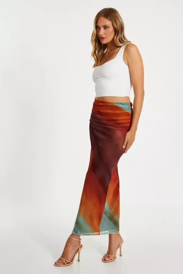 Women Brown Ombre Ruched Maxi Skirt Quiz Clothing Skirts