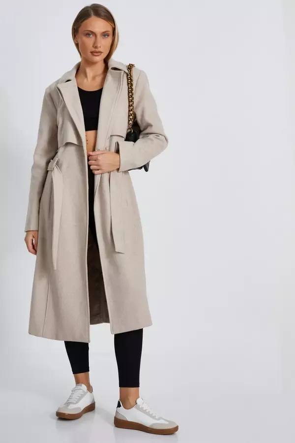 Women Camel Faux Wool Trench Coat Quiz Clothing Jackets and Coats