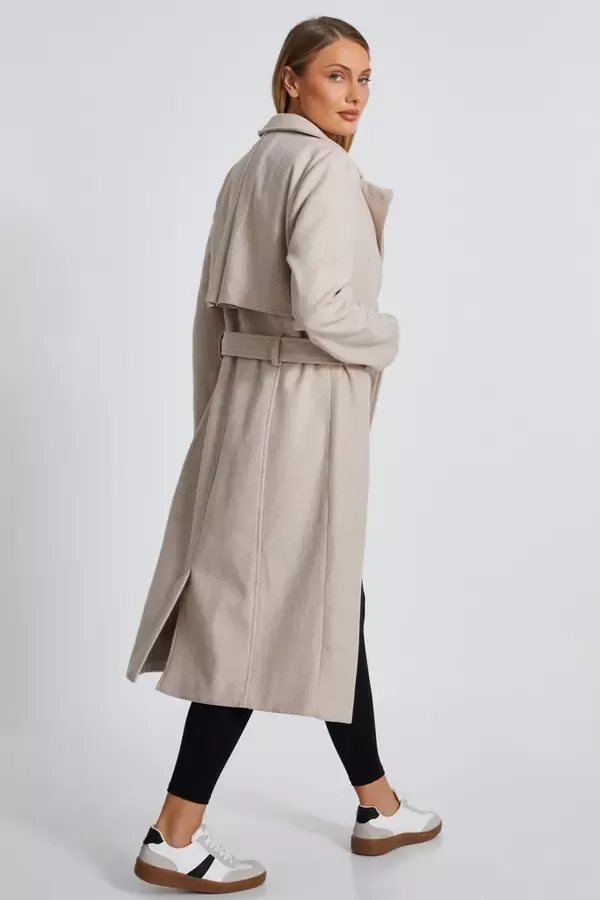 Women Camel Faux Wool Trench Coat Quiz Clothing Jackets and Coats