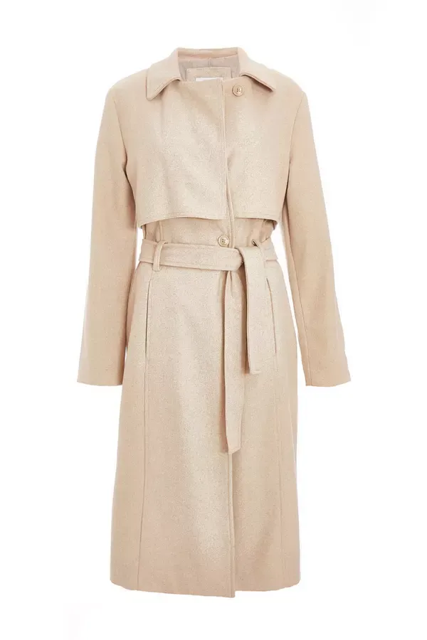 Women Camel Faux Wool Trench Coat Quiz Clothing Jackets and Coats