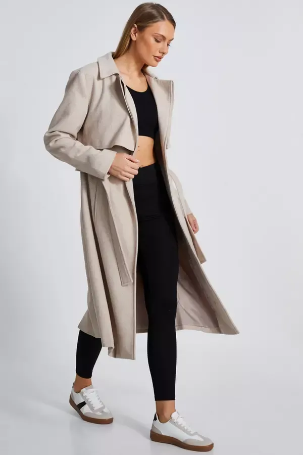 Women Camel Faux Wool Trench Coat Quiz Clothing Jackets and Coats