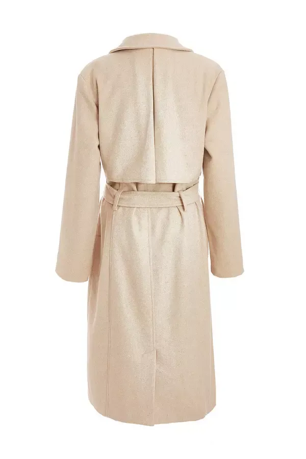 Women Camel Faux Wool Trench Coat Quiz Clothing Jackets and Coats
