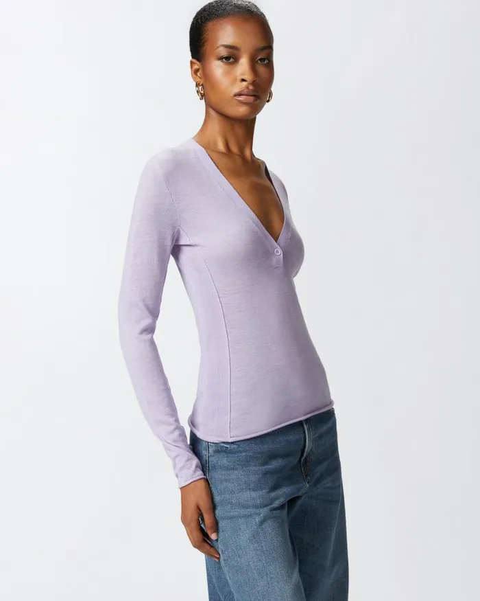 Women Cardigan Pinko Lightweight Wool And Silk Vneck Sweater Dahlia Purple