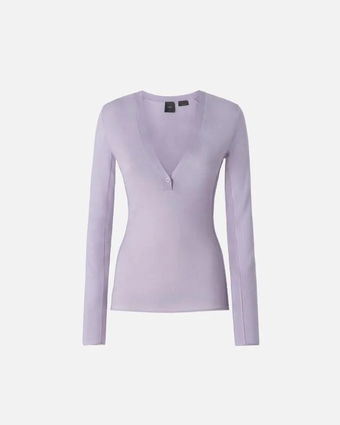 Women Cardigan Pinko Lightweight Wool And Silk Vneck Sweater Dahlia Purple Women Cardigan Pinko Lightweight Wool And Silk Vneck Sweater Dahlia Purple