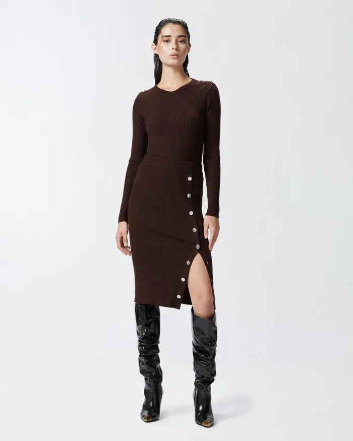 Women Cardigan Pinko Longsleeved Ribbed Wool Sweater Brown