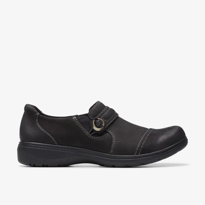 Women Carleigh Pearl Black Nubuck Clarks SlipOns