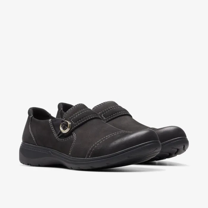 Women Carleigh Pearl Black Nubuck Clarks SlipOns