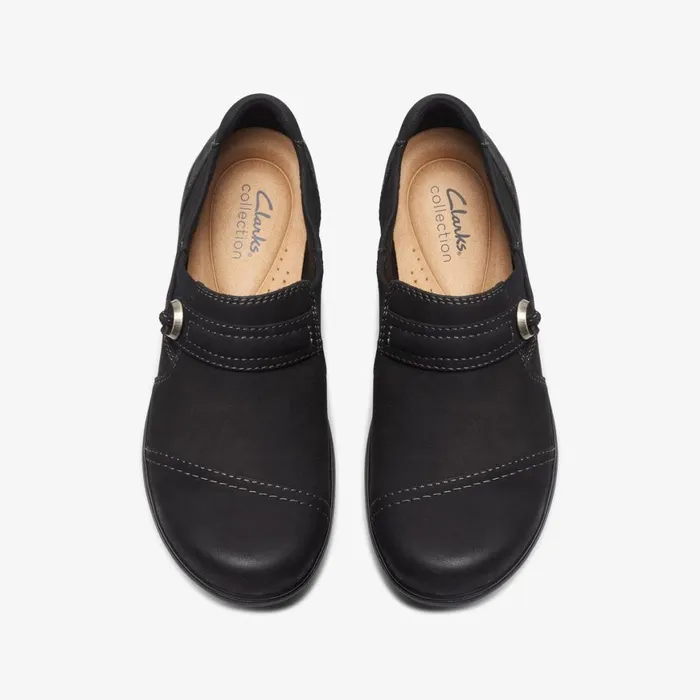 Women Carleigh Pearl Black Nubuck Clarks SlipOns