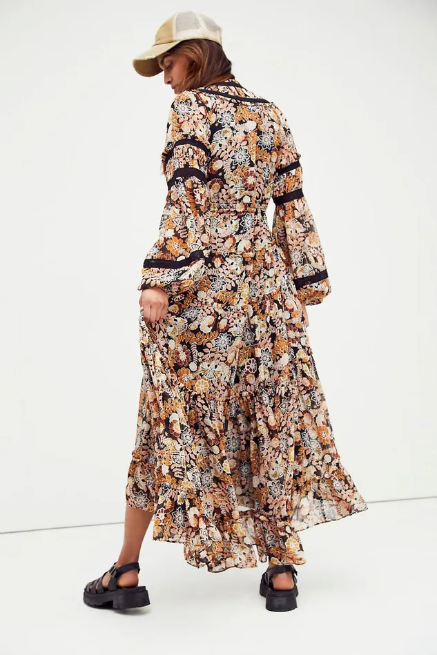 Women Casual Dresses Free People Cassis Printed Chiffon Dress Onyx Combo