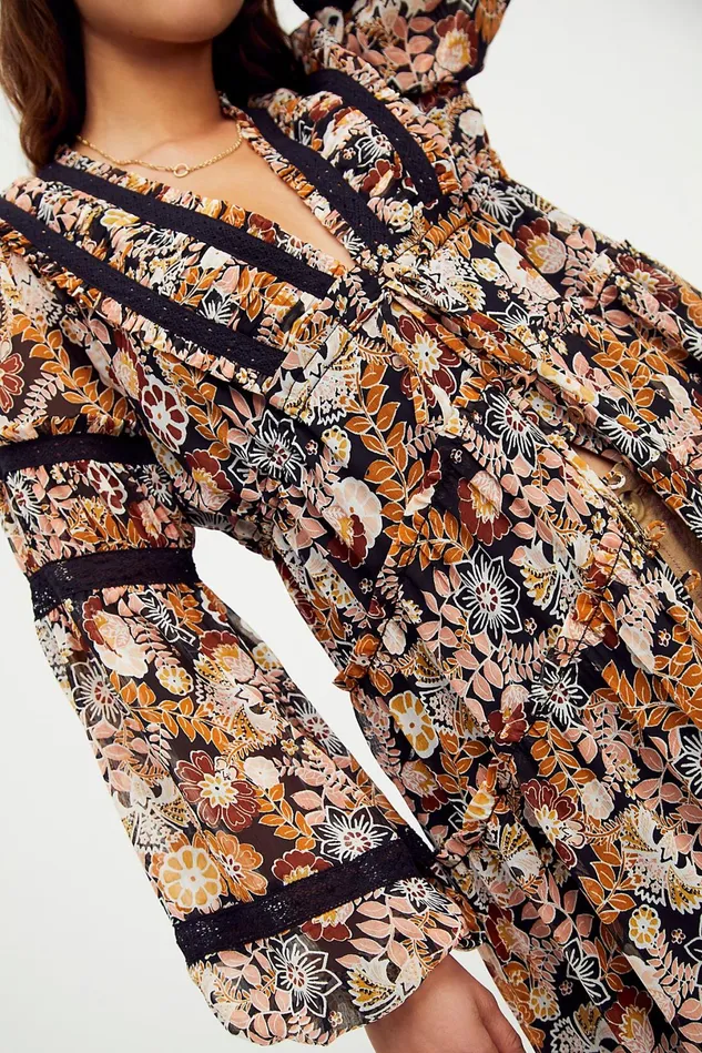 Women Casual Dresses Free People Cassis Printed Chiffon Dress Onyx Combo