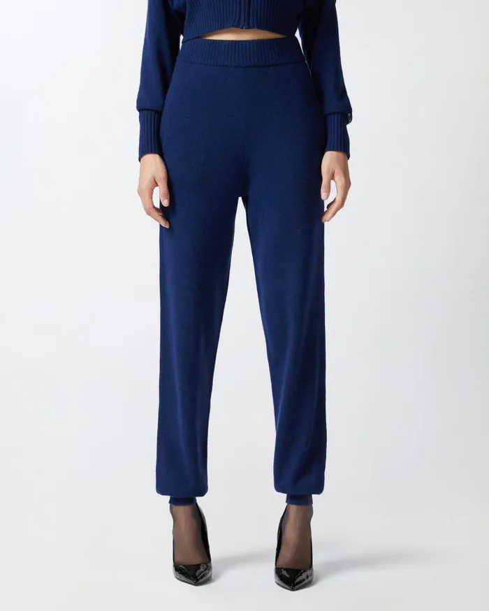 Women Casual Trousers Pinko Knit Cashmereblend Joggers Iris Blue Women Casual Trousers Pinko Knit Cashmereblend Joggers Iris Blue