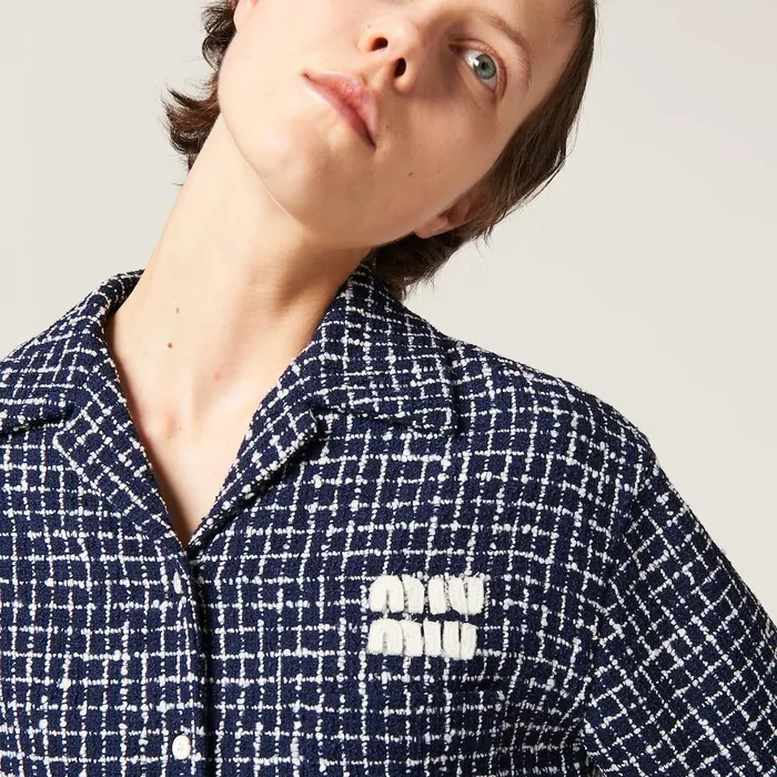 Women Coats And Jackets Miu Miu Singlebreasted Checked Tweed Jacket Blueivory Women Coats And Jackets Miu Miu Singlebreasted Checked Tweed Jacket Blueivory