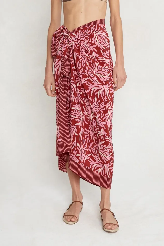 Women Coral Printed Sarong Red Ochre Chan Luu Bottoms