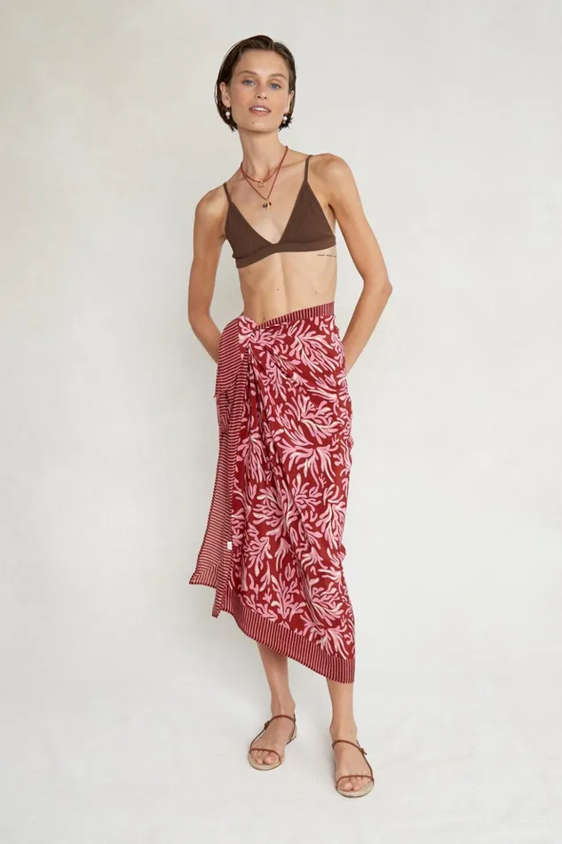 Women Coral Printed Sarong Red Ochre Chan Luu Bottoms
