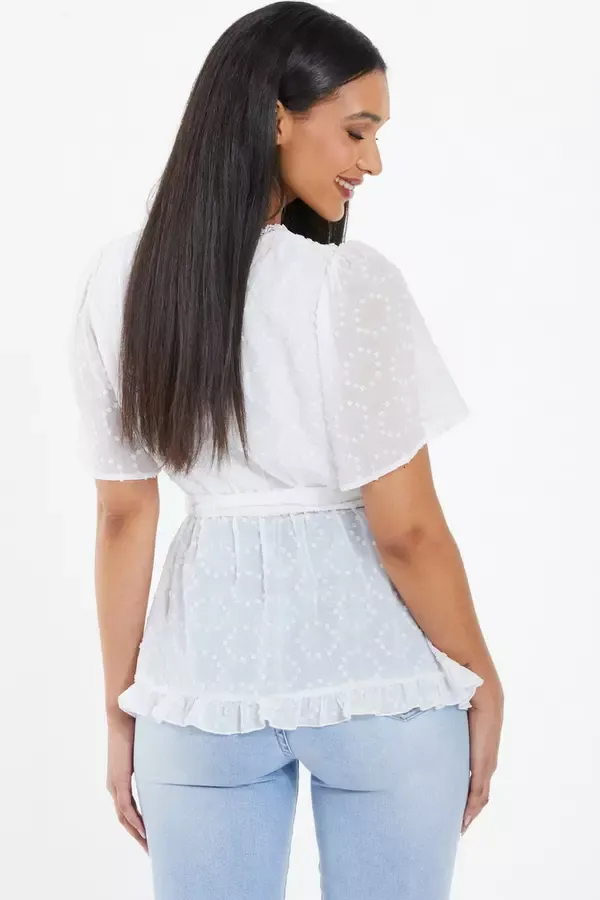 Women Cream Chiffon Lace Peplum Top Quiz Clothing Casual Clothing