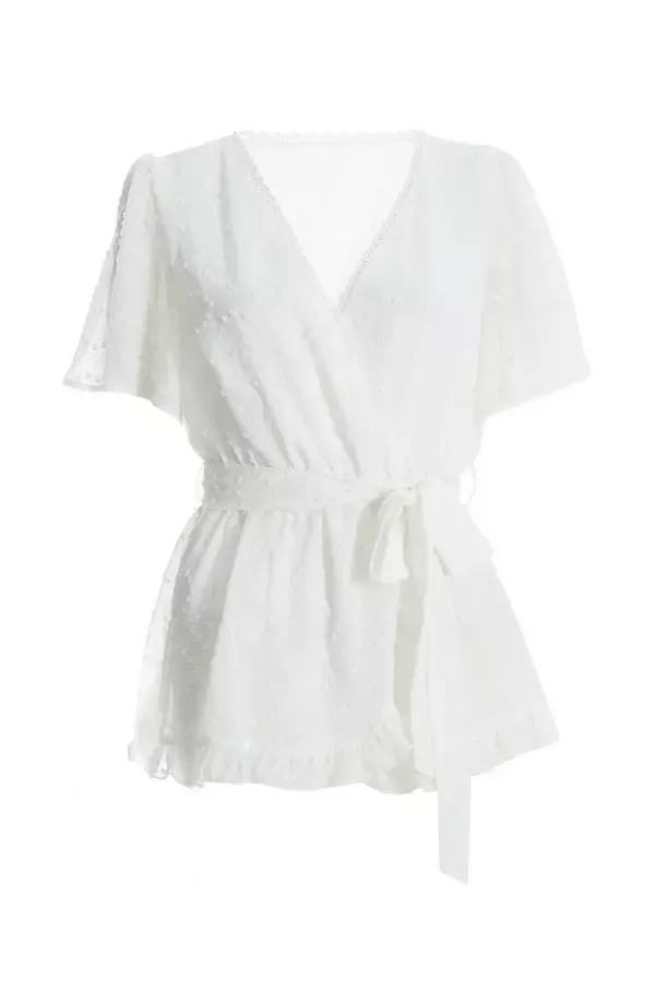 Women Cream Chiffon Lace Peplum Top Quiz Clothing Casual Clothing