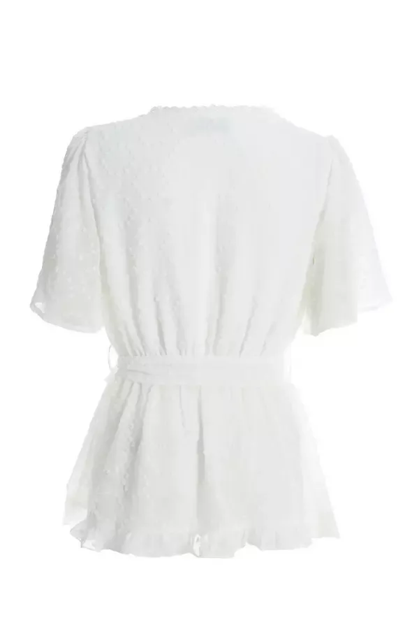 Women Cream Chiffon Lace Peplum Top Quiz Clothing Casual Clothing