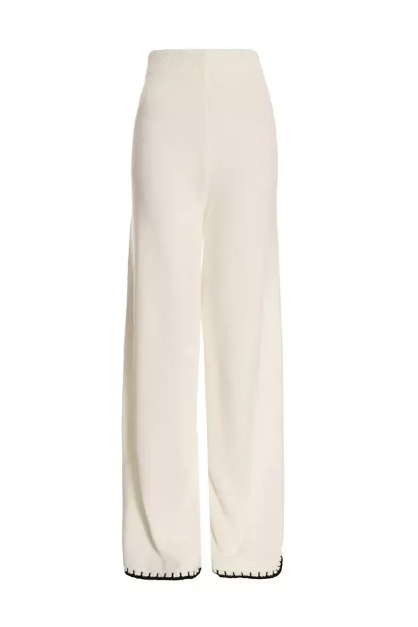 Women Cream Knit Contrast Stich Trousers Quiz Clothing Casual Clothing