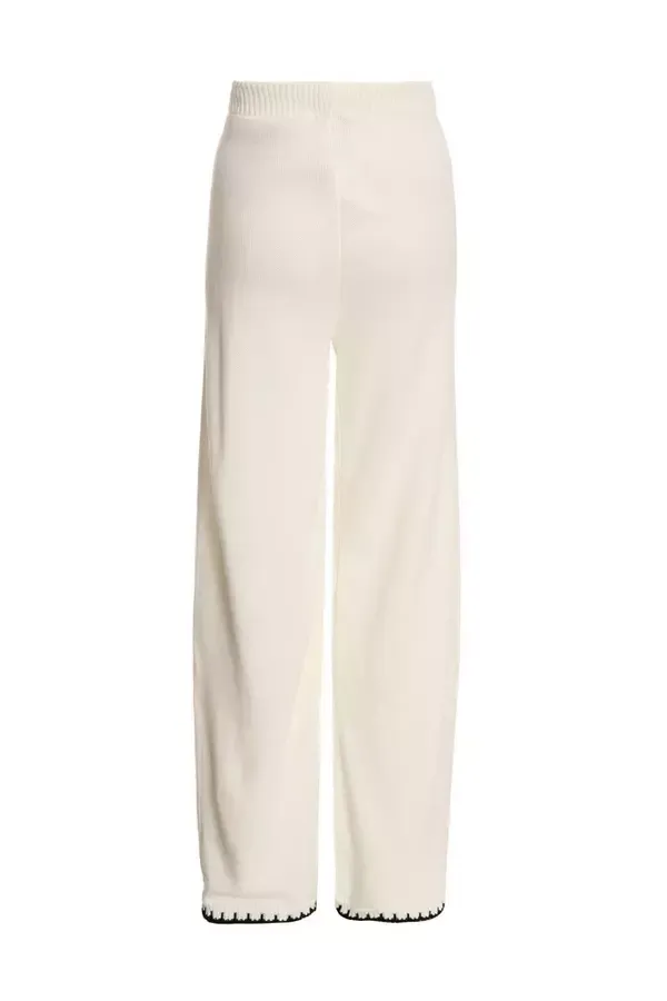 Women Cream Knit Contrast Stich Trousers Quiz Clothing Casual Clothing