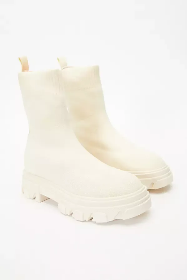 Women Cream Knitted Runner Boots Quiz Clothing Chunky Boots