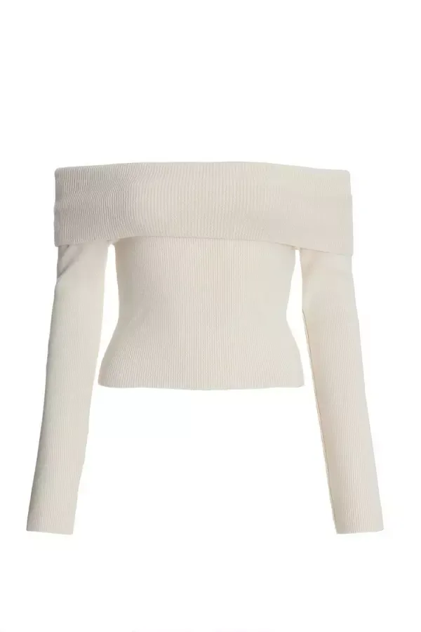 Women Cream Ribbed Bardot Jumper Quiz Clothing Jumpers