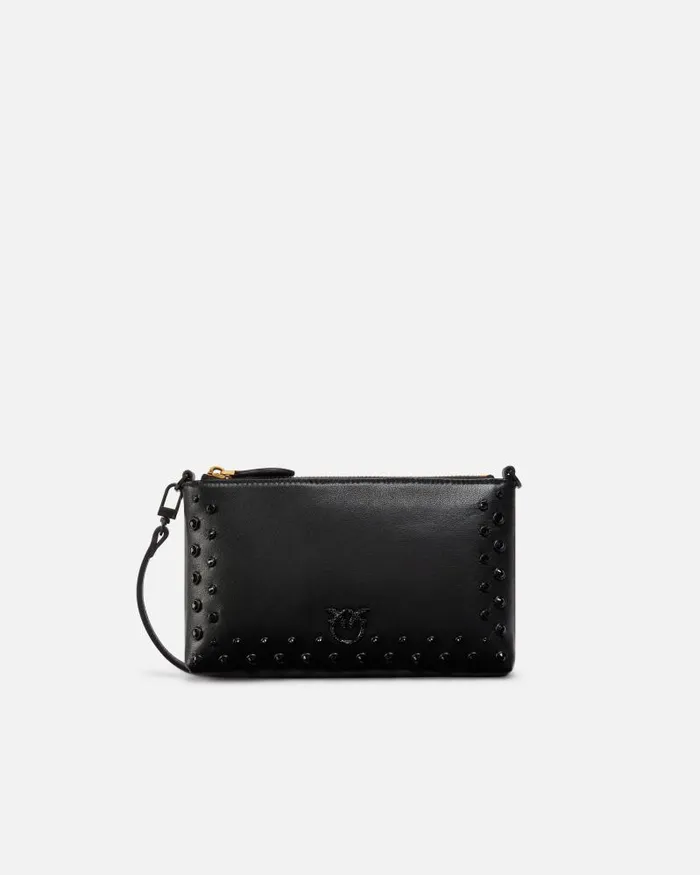 Women Crossbody Bags Pinko Laminated Evening Crossbody Bag With Rhinestones Limo Black Block Colour