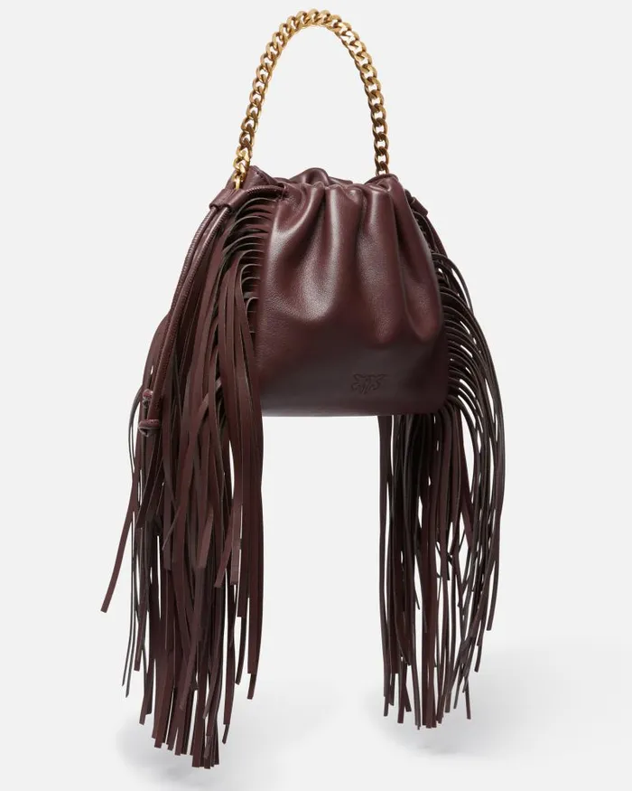 Women Crossbody Bags Pinko Soft Leather Bag With Fringes Choc Bitterantiquegold Women Crossbody Bags Pinko Soft Leather Bag With Fringes Choc Bitterantiquegold