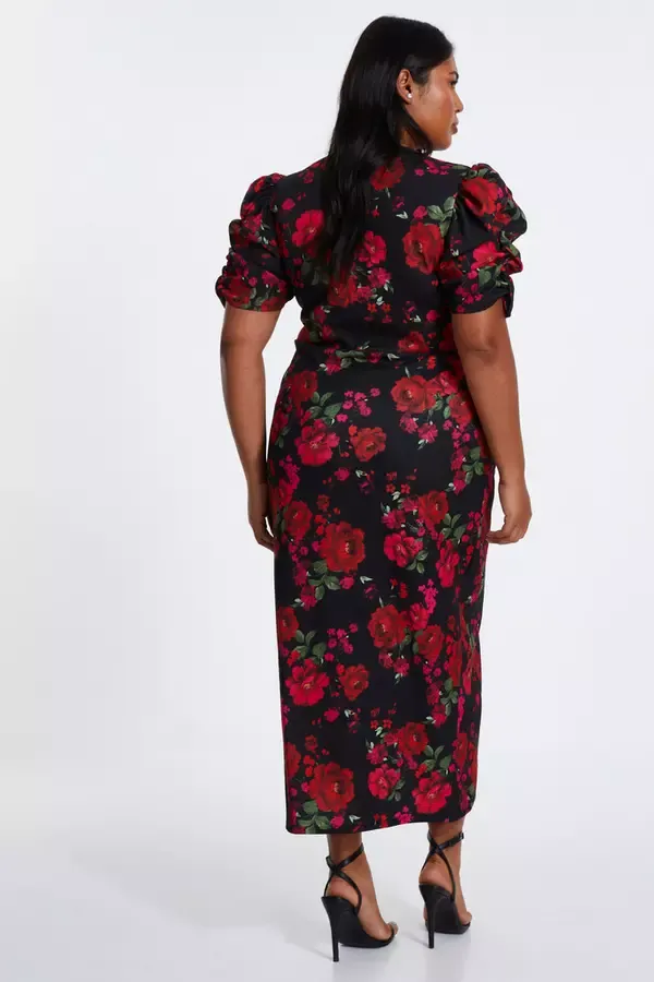 Women Curve Black Floral Wrap Midi Dress Quiz Clothing Dresses