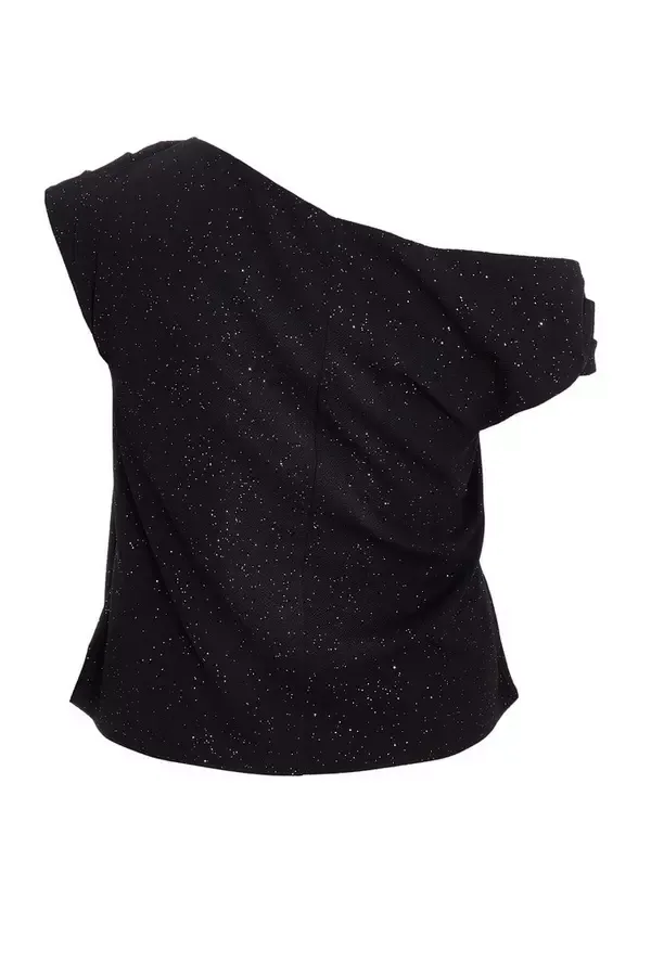 Women Curve Black Glitter Drape Neck Top Quiz Clothing Going Out